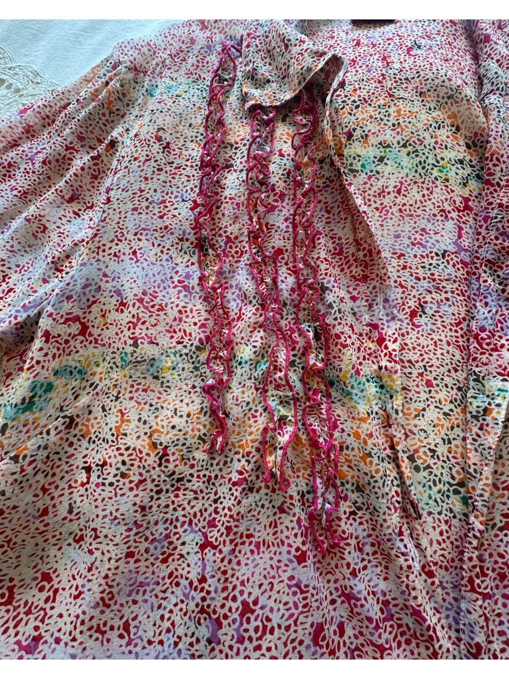 Johnny Was Silk Spring Ruffled Top, Medium - Picture 3 of 12